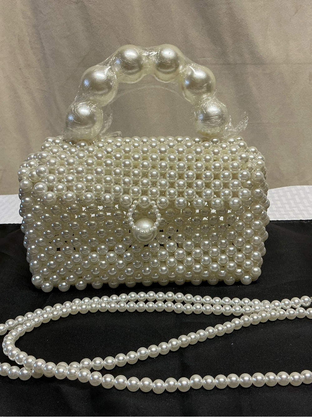 Pearl Beaded Top Handle Bag - Ivory